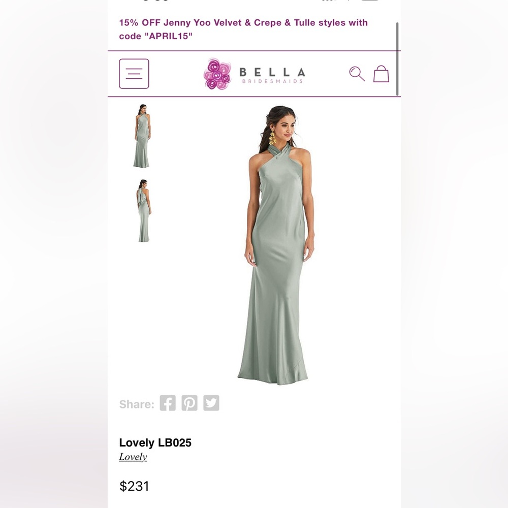 Lovely LB025 bridesmaids dress from Bella Bridesmaids willow green